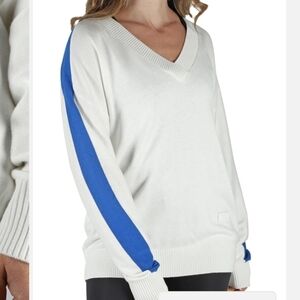 PAJAR NINA OFF WHITE V NECK WAFFLE KNIT COTTON BLEND OVERSIZED SWEATER LIKE NEW